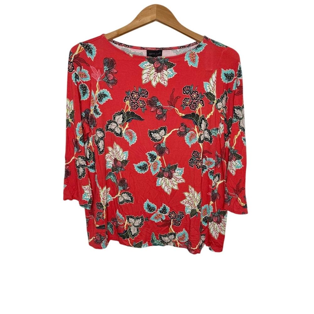 J. JILL WEAREVER COLLECTION Women's Size Medium Floral Printed Jersey Top Orange